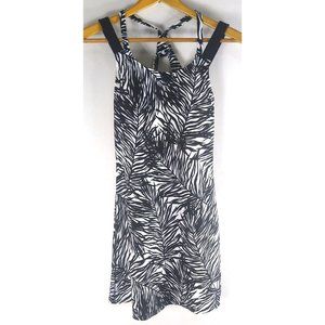 Women's Athleta Swim Dress Black White Leaves Criss Cross Straps 32 B / C S / M